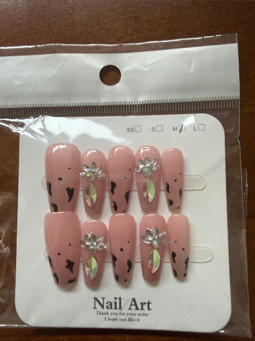 Pink Rhinestone Floral Press-On Nails